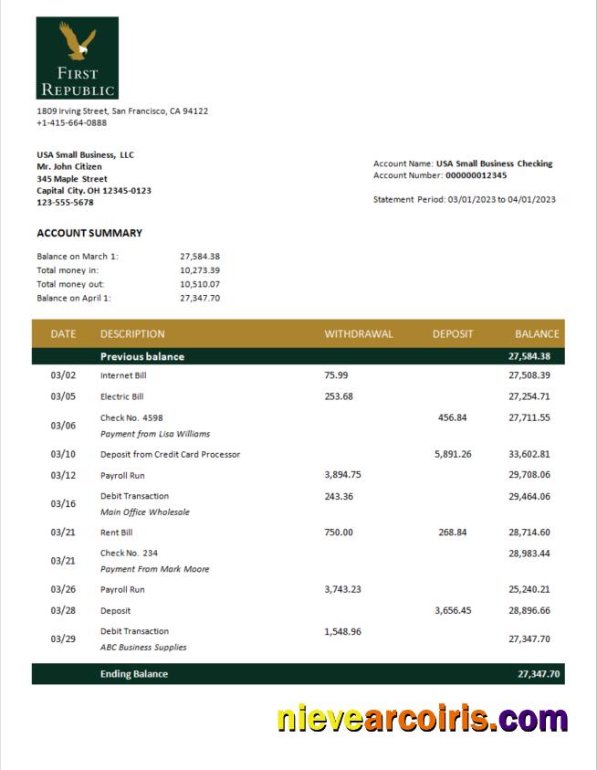 Premium First Republic Bank Enterprise Statement Word And PDF Template