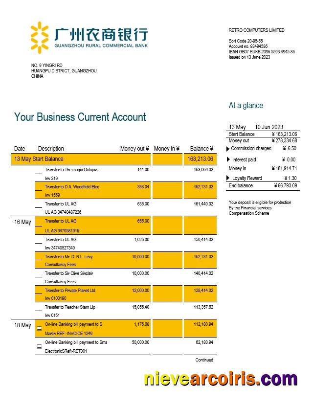 Professional Guangzhou Rural Commercial Bank Company Statement Word And PDF Template