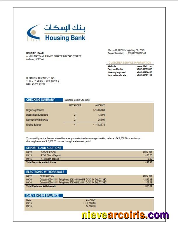 Editable HBTF Bank Firm Account Statement Word And PDF Template