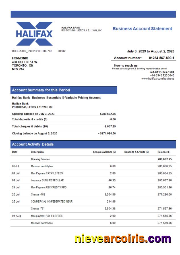 Realistic Halifax Bank Organization Statement Word And PDF Template