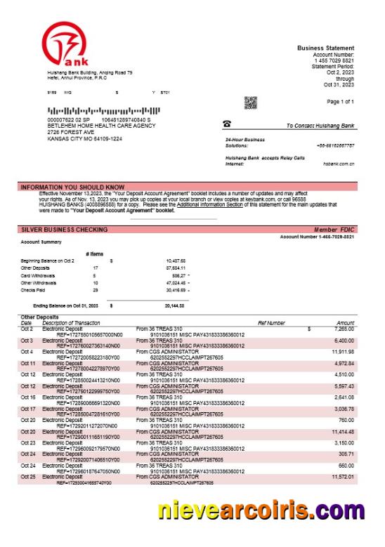 Realistic Huishang Bank Firm Account Statement Word And PDF Template