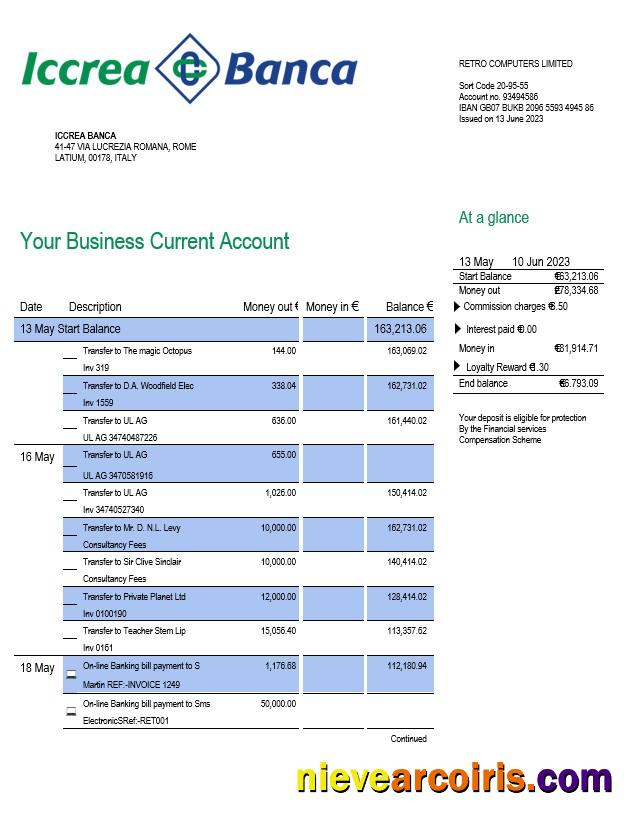 Premium Iccrea Banca Enterprise Account Statement Word And PDF Template