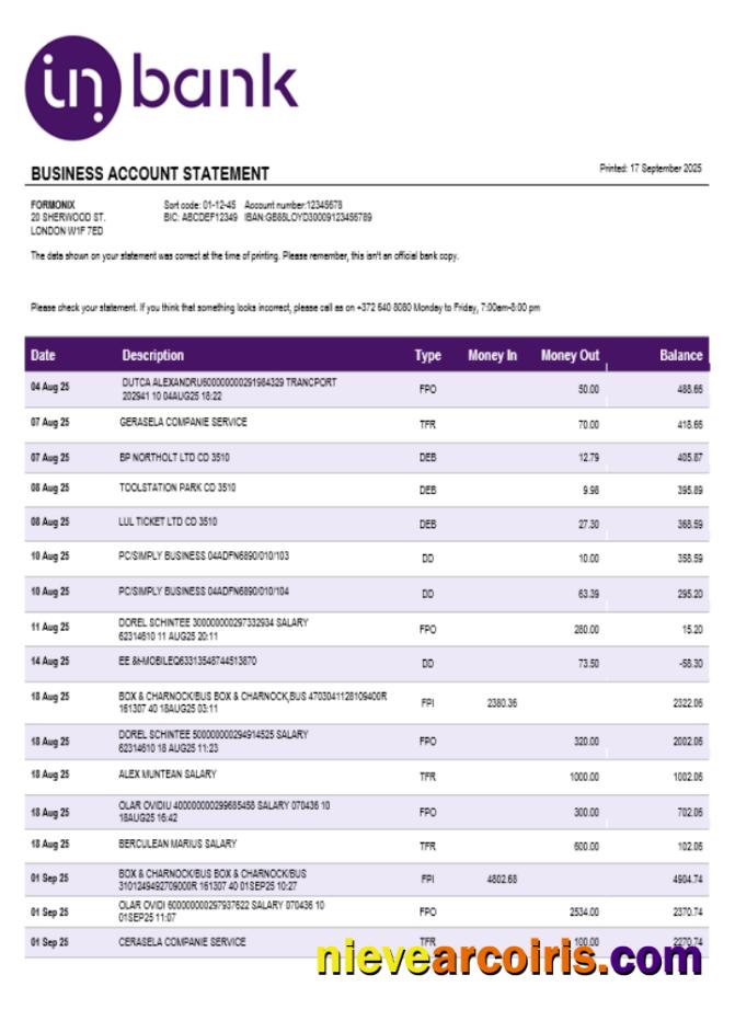 Inbank Business Firm Account Statement Word Snd PDF Format Photolook
