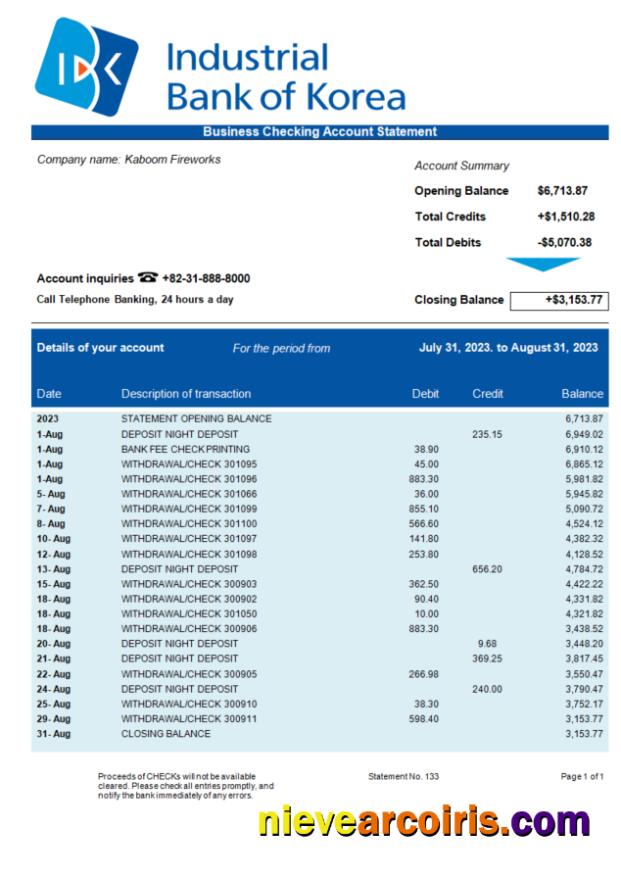 Premium Industrial Bank Of Korea Business Statement Word And PDF Template