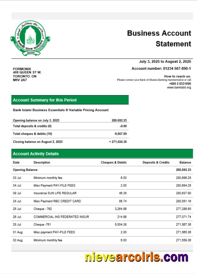 Editable Islami Enterprise Account Statement Word And PDF Template