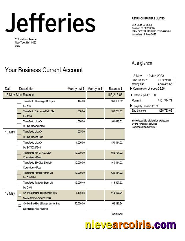 Editable Jefferies Bank Company Checking Account Statement Word And PDF Template