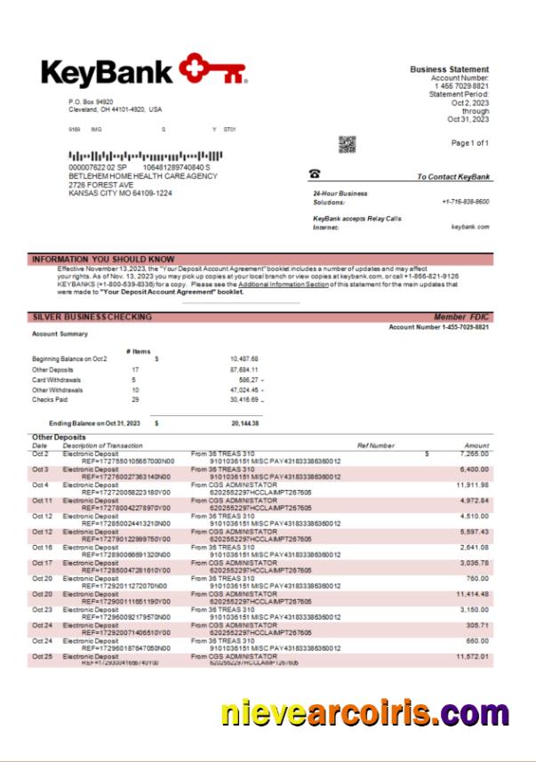 Professional Keybank Business Bank Statement Word And PDF Template