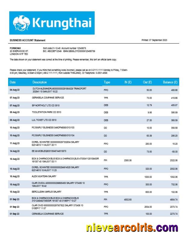 Professional Krung Thai Bank Organization Statement Word And PDF Template