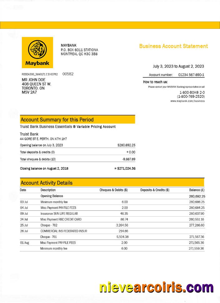 MAYBANK Bank Statement Sample