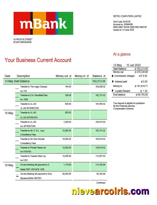 Premium MBank Company Statement Word And PDF Template