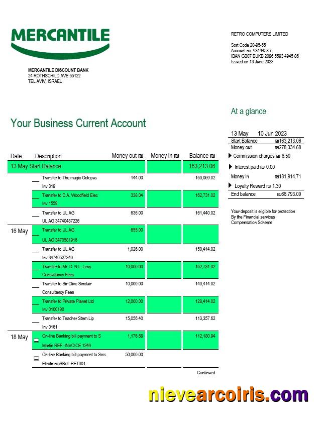 Realistic Mercantile Discount Bank Business Statement Word And PDF Template