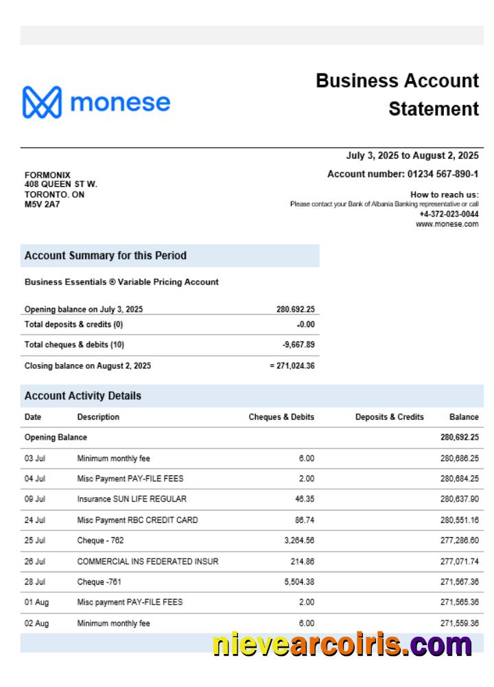 Monese Bank Business Bank Statement Word And PDF Format Photolook
