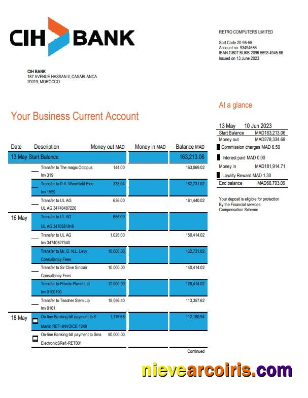 Premium Morocco CIH Bank Statement Word And PDF Template