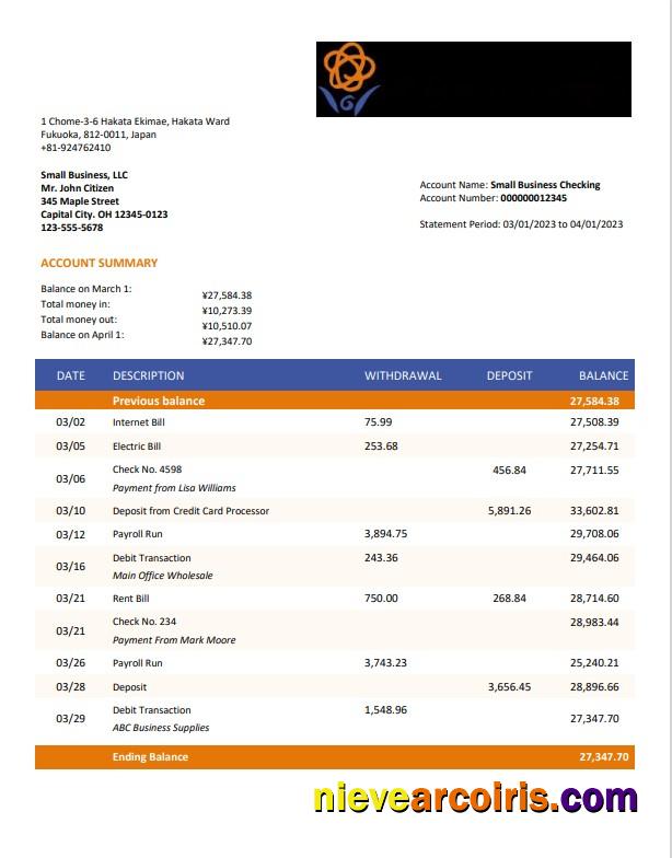 Editable Nishi Nippon City Bank Enterprise Account Statement Word And PDF Template