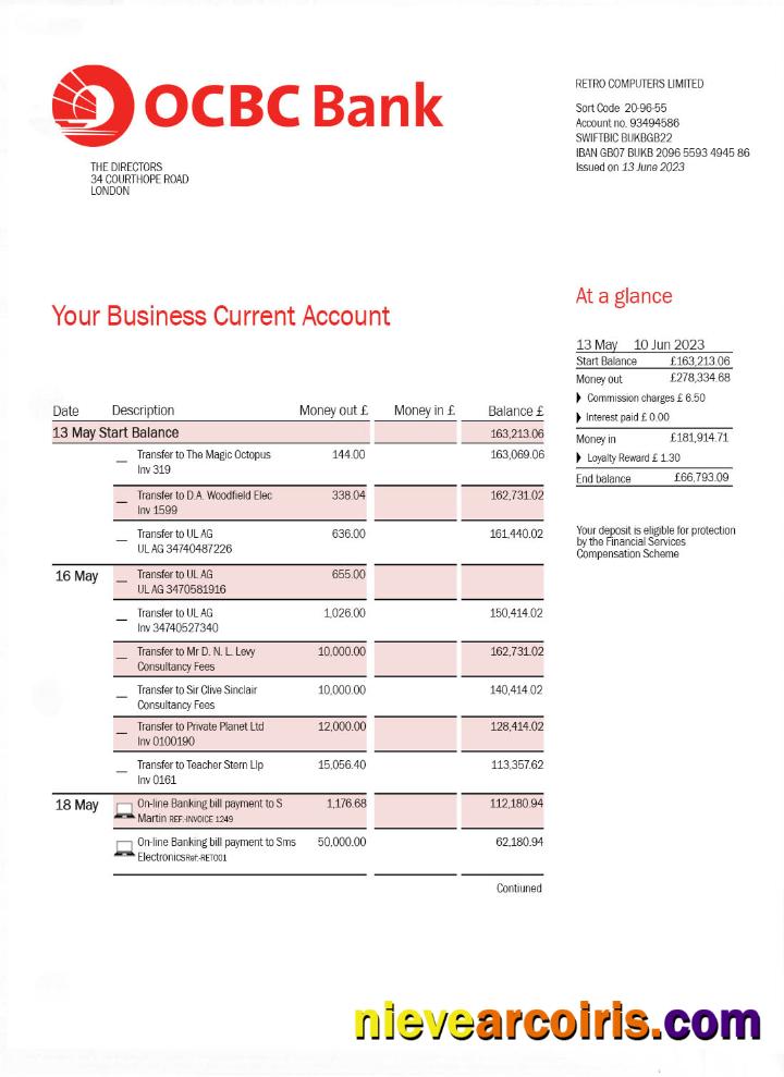 OCBC Bank Bank Statement Sample