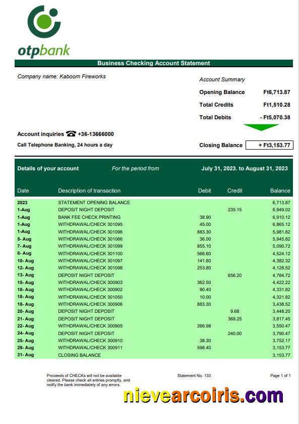 Realistic OTP Bank Firm Statement Word And PDF Template