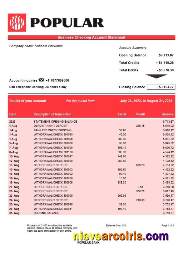 Professional Popular Bank Firm Account Statement Word And PDF Template