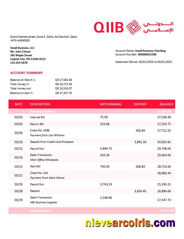 Realistic QIIB Firm Account Statement Word And PDF Template