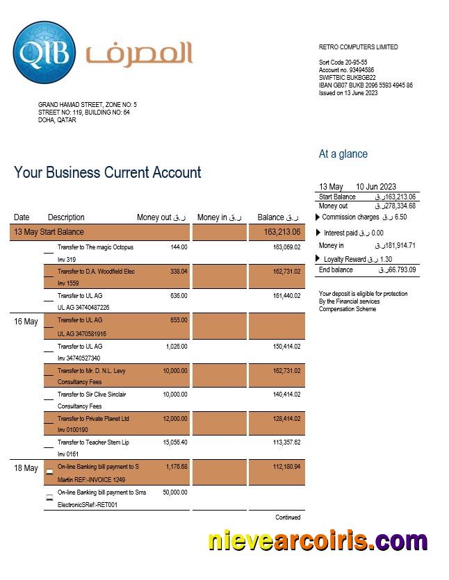 Editable Qatar Islamic Bank Business Statement Word And PDF Template