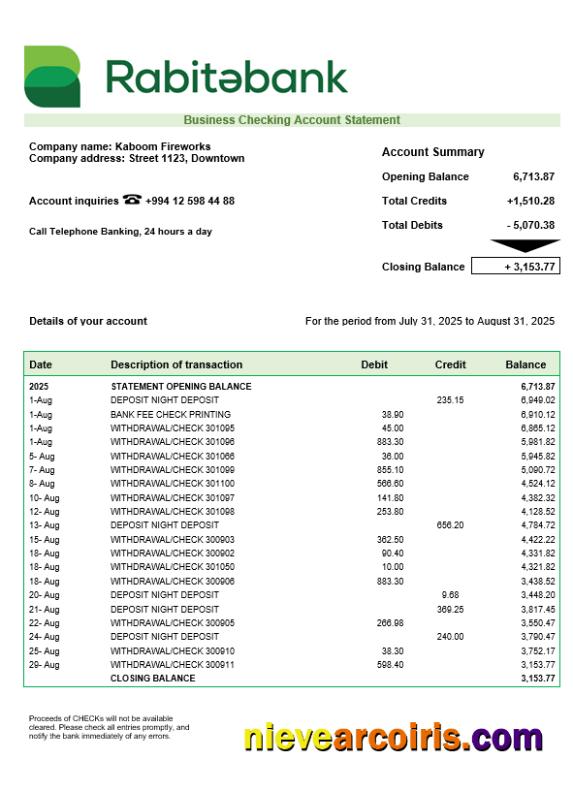 Rabitabank Business Firm Statement Word And PDF Format Template