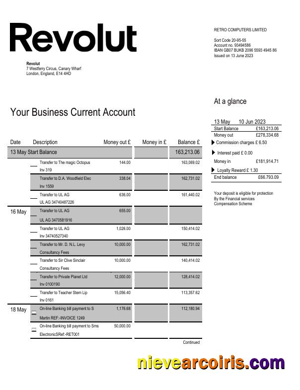 Revolut Bank Firm Account Statement Preview