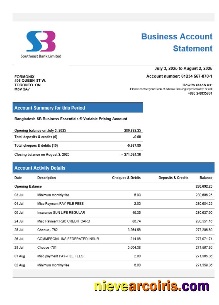 Premium SB Bank Business Account Statement Word And PDF Template