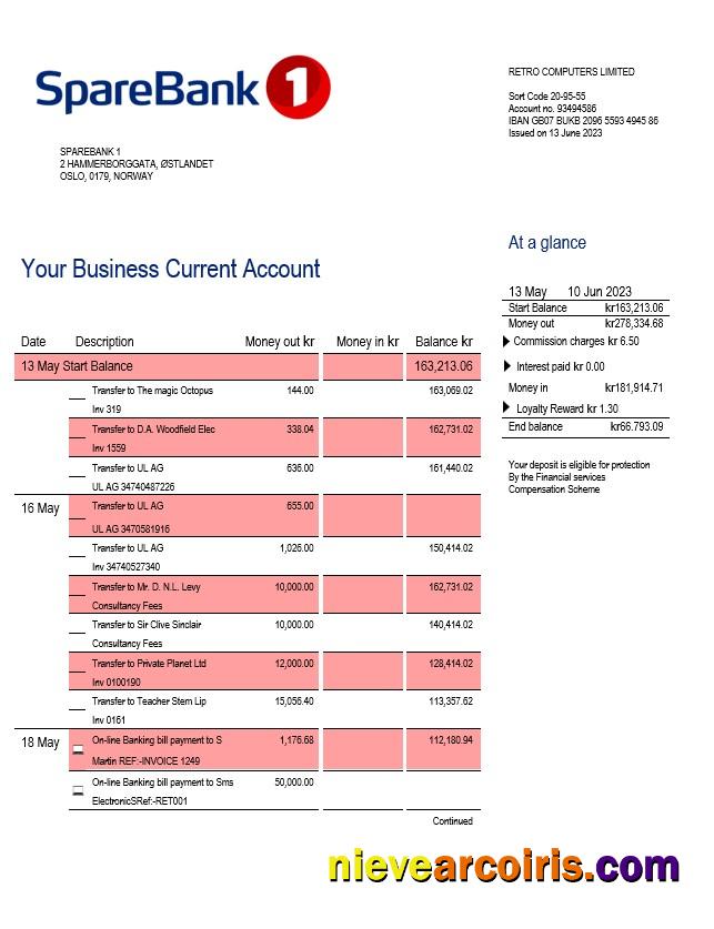 Realistic Sparebank 1 Firm Account Statement Word And PDF Template
