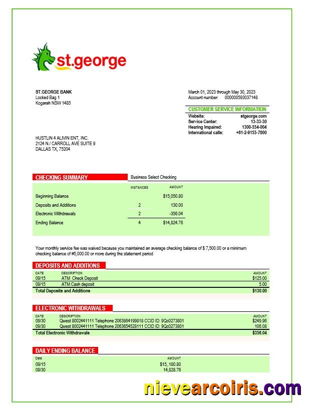 Professional St. George Bank Organization Statement Word And PDF Template