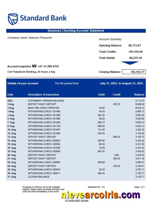Realistic Standard Bank Organization Statement Word And PDF Template