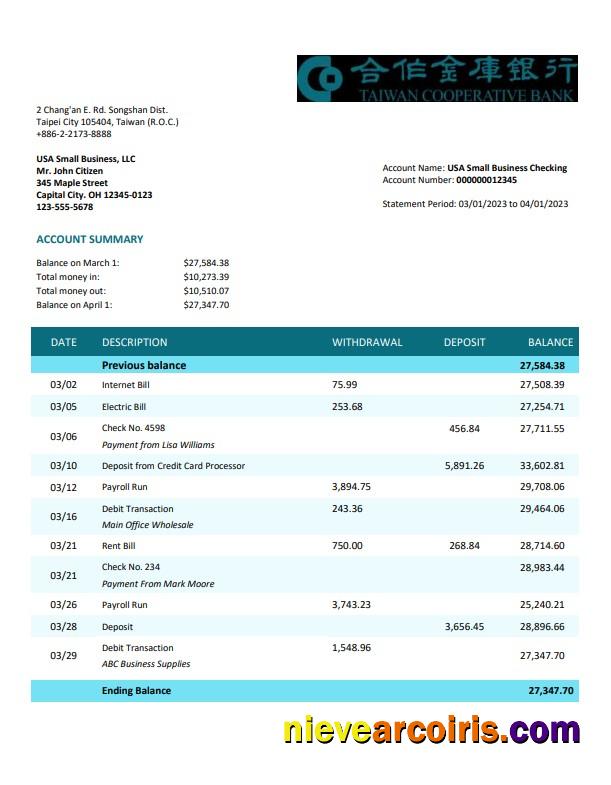 Realistic Taiwan Cooperative Bank Organization Statement Word And PDF Template