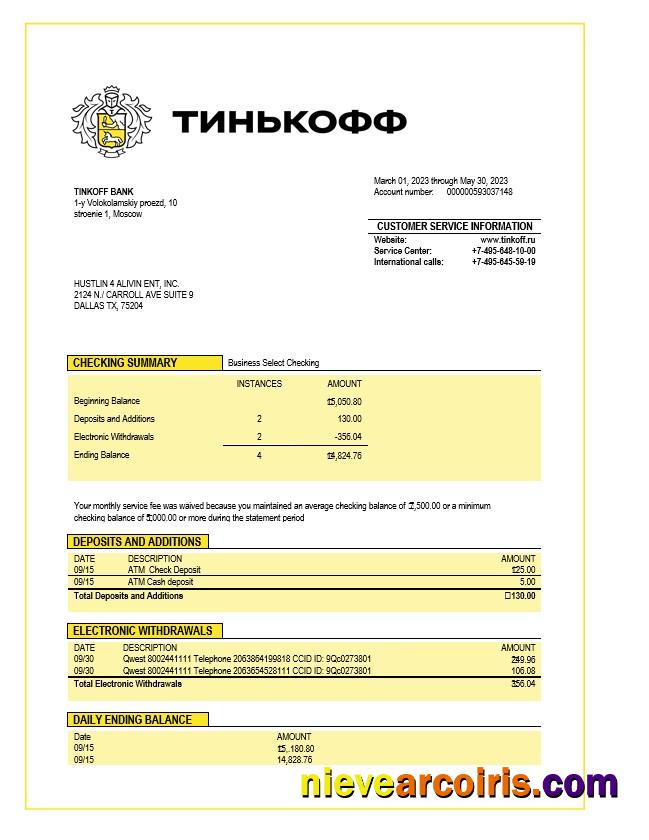Professional Tinkoff Bank Firm Statement Word And PDF Template