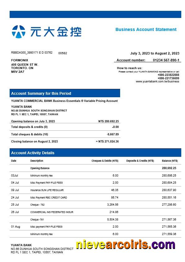 Professional Yuanta Securities Bank Organization Account Statement Word And PDF Template