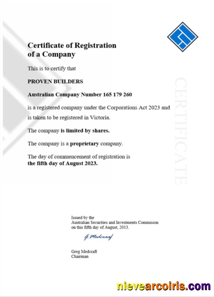 Editable Australia Certificate Of Registration Word And PDF Template