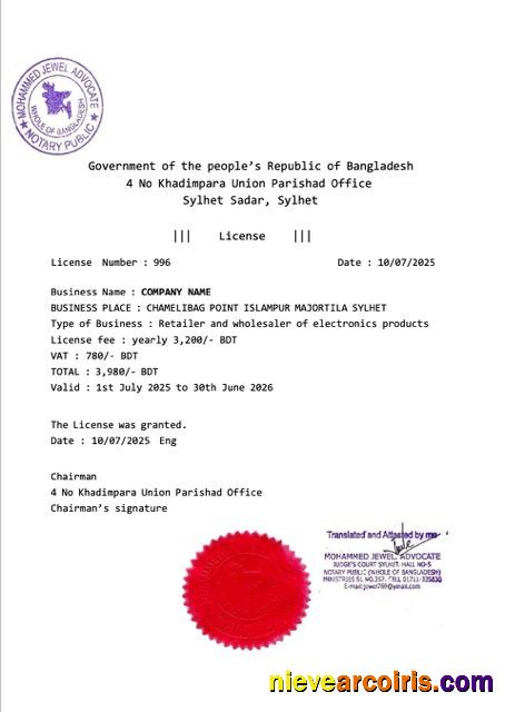 Realistic Bangladesh Business License Word And PDF Template