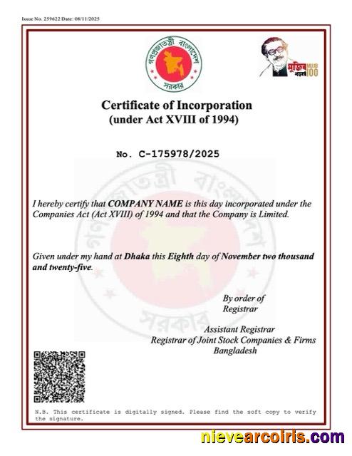 Editable Bangladesh Certificate Of Incorporation Word And PDF Template, Version 2