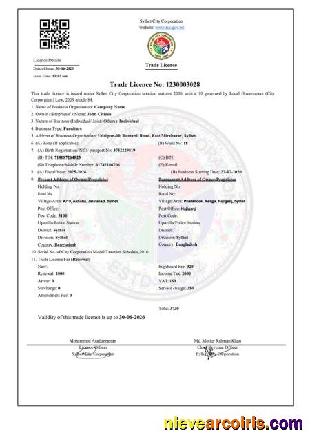 Premium Bangladesh Sylhet Trade License Word And PDF Template