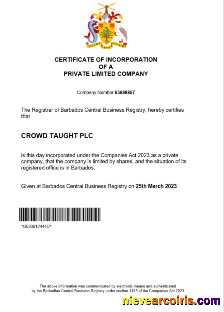 Premium Barbados Certificate Of Registration Word And PDF Template