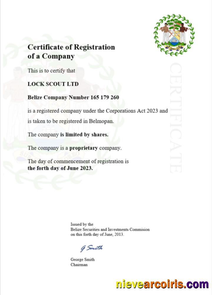 Editable Belize Certificate Of Registration Word And PDF Template