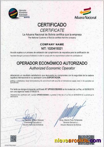 Bolivia Certificate Of Registration Photolook