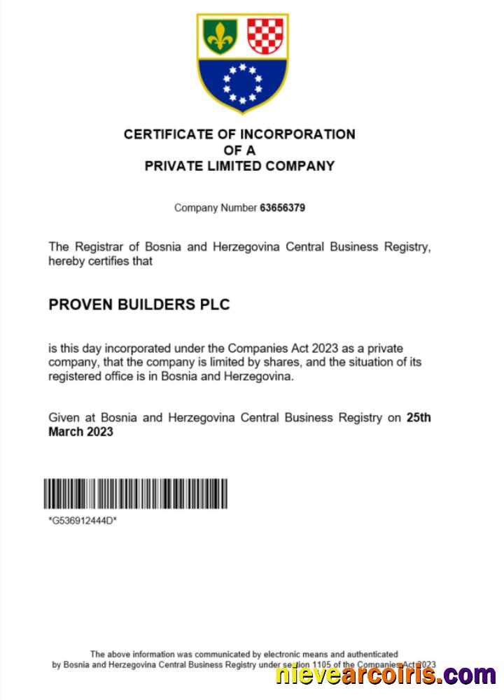 Editable Bosnia And Herzegovina Certificate Of Registration Word And PDF Template
