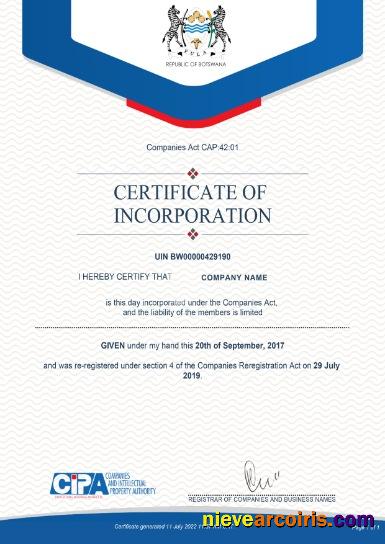 Botswana Certificate Of Incorporation Photolook