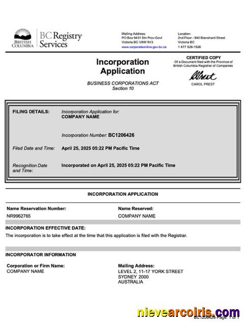 Editable British Columbia Incorporation Application Word And PDF Template
