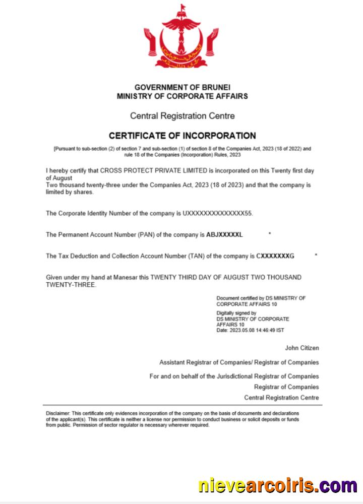 Premium Brunei Certificate Of Registration Word And PDF Template