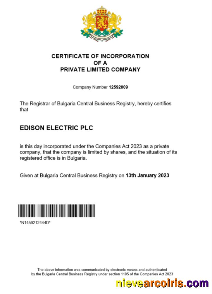 Realistic Bulgaria Certificate Of Registration Word And PDF Template