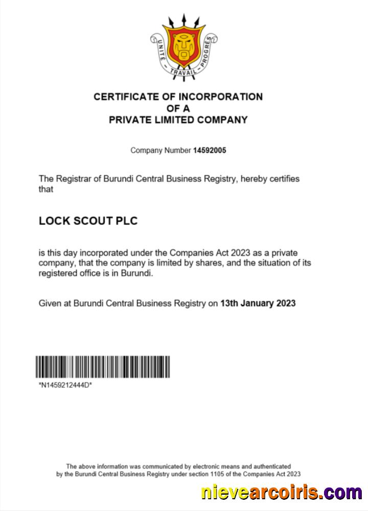 Realistic Burundi Certificate Of Registration Word And PDF Template