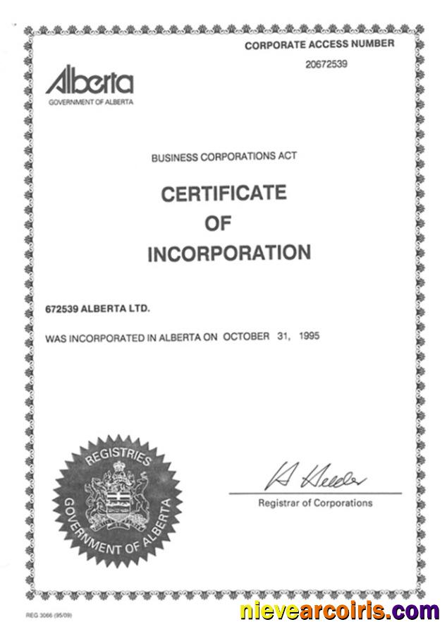 Canada Certificate Of Incorporation Sample