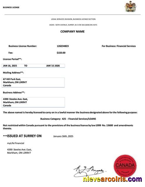 Professional Canada Business License Word And PDF Template