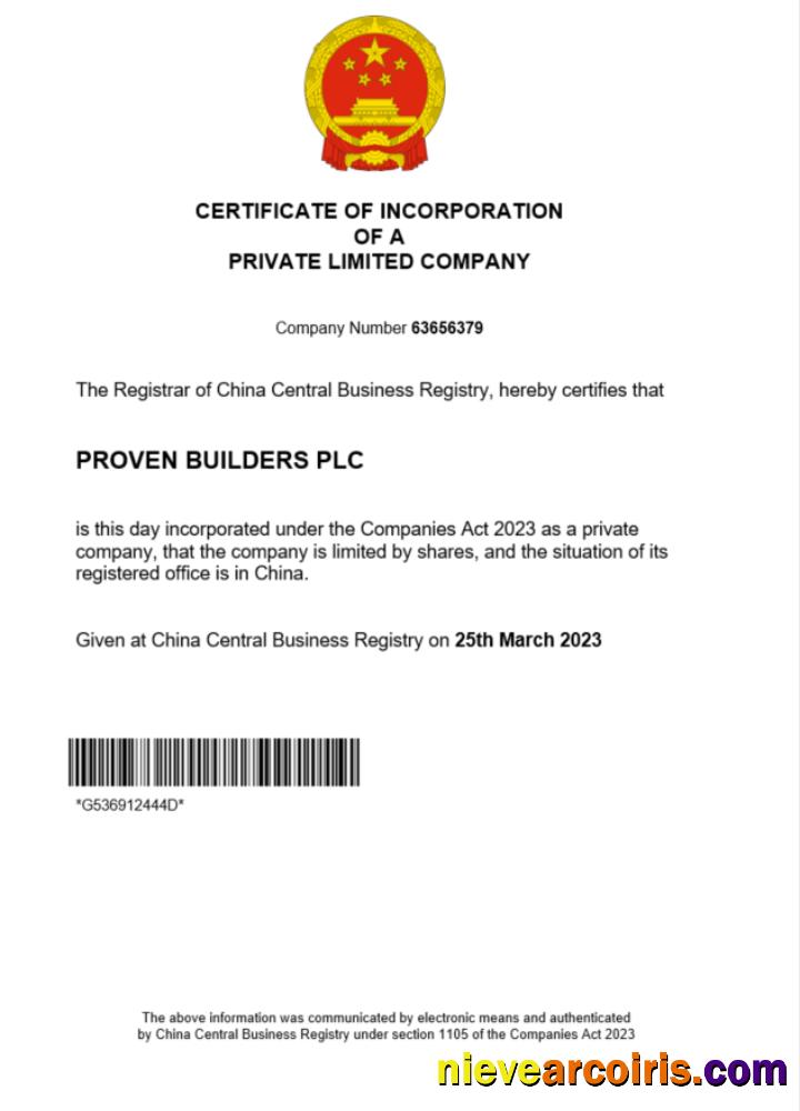 Realistic China Certificate Of Registration Word And PDF Template