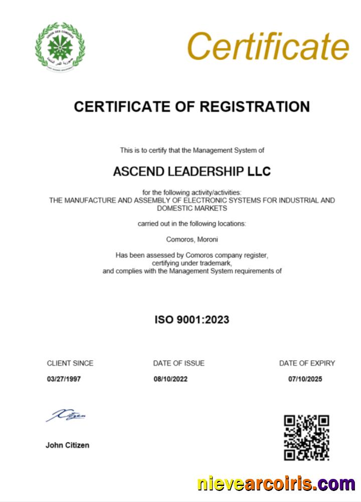 Editable Comoros Certificate Of Registration Word And PDF Template Scr