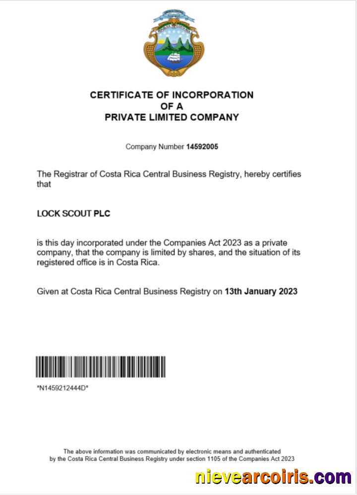 Realistic Costa Rica Certificate Of Registration Word And PDF Template